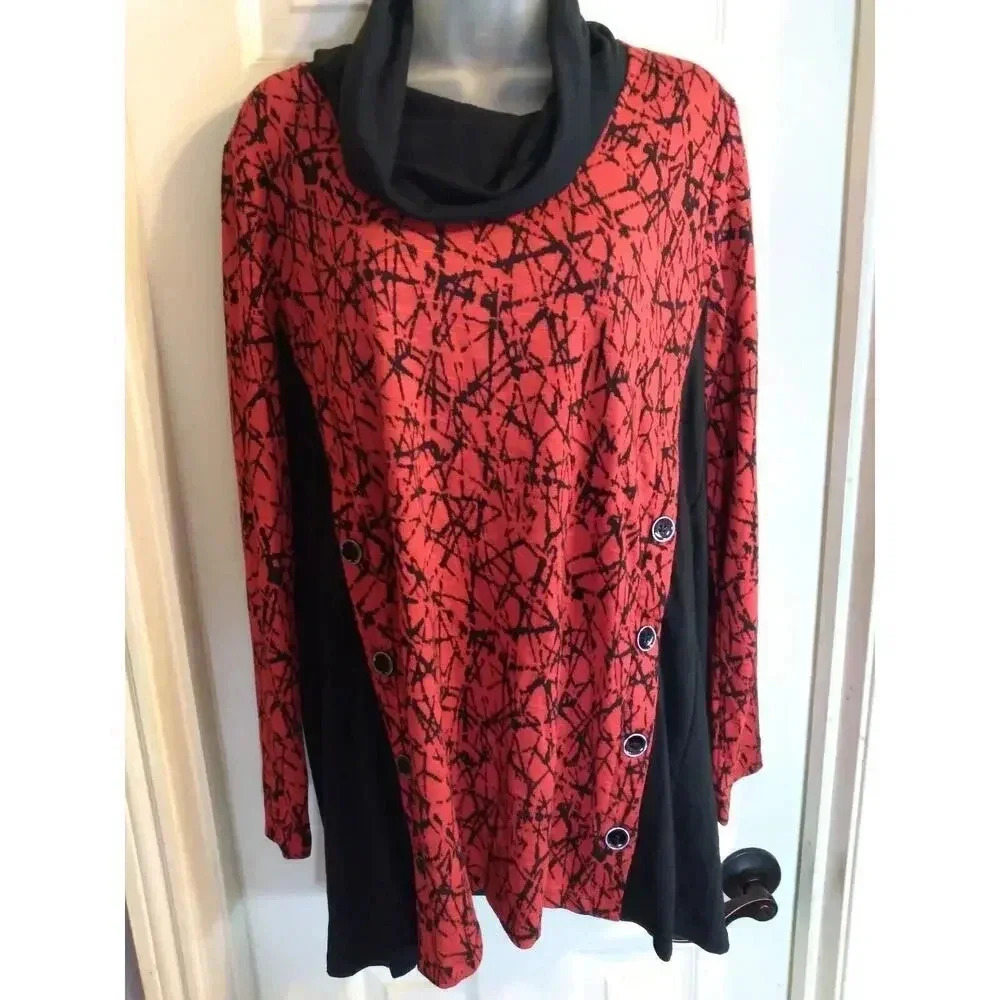 John Mark Cowl Neck Pullover Sweater Black Red Sz L Bust 44" Length 30"